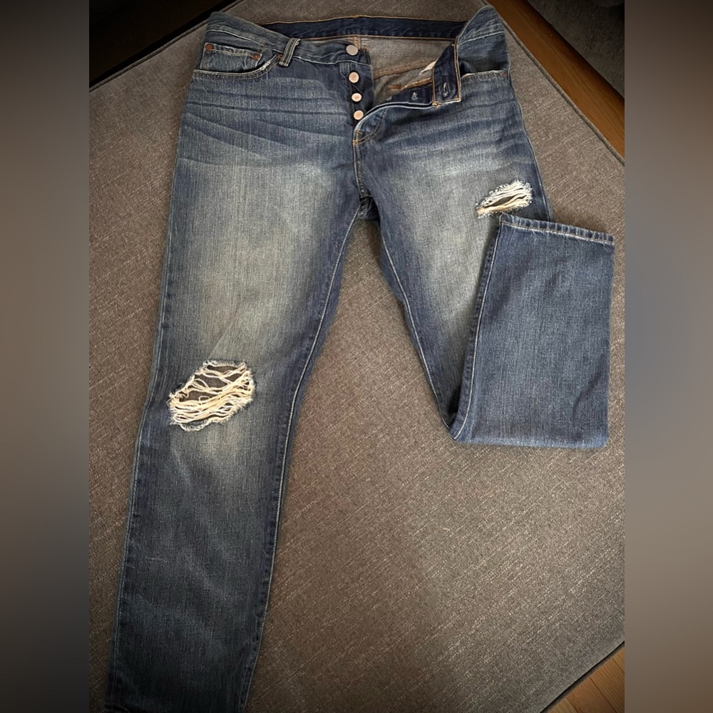 Women's Straight Leg Jeans - Distressed Blue
